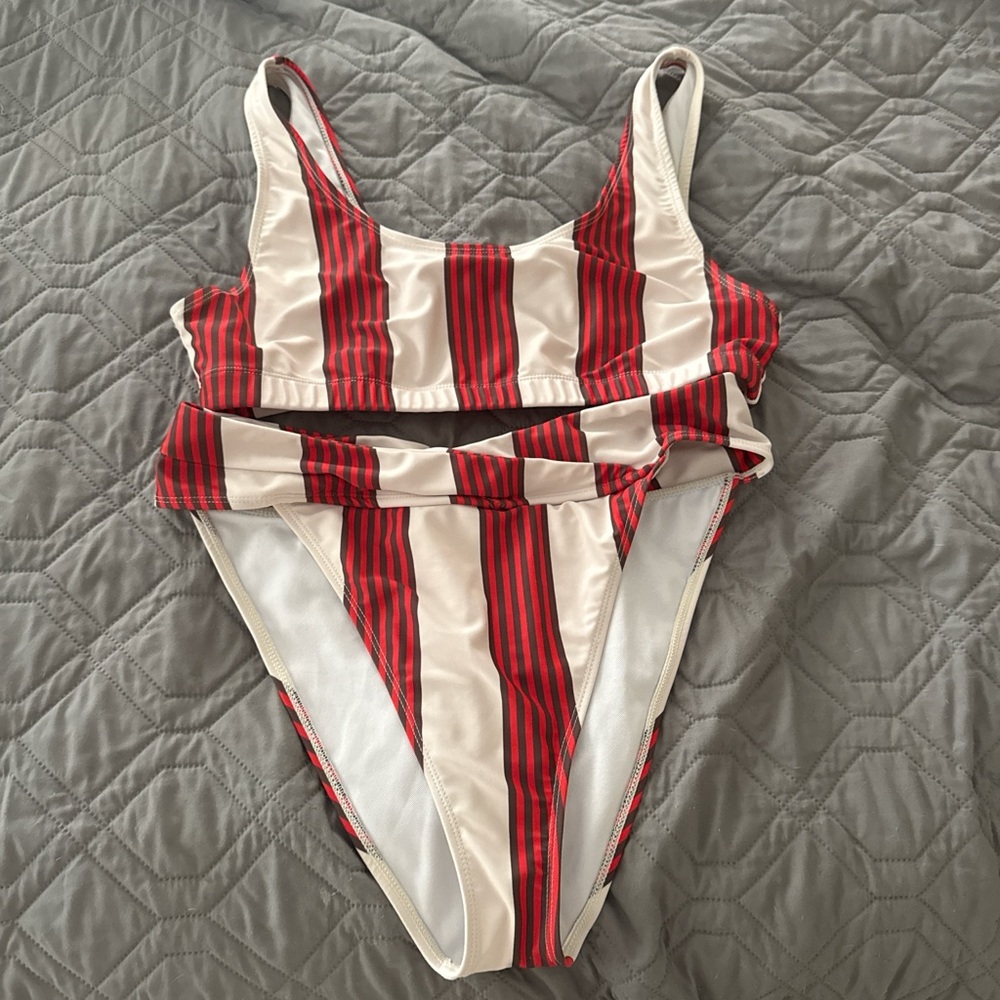 Nasty Gal Red and White Striped Bikini